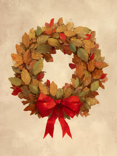 Autumn wreath with red bow