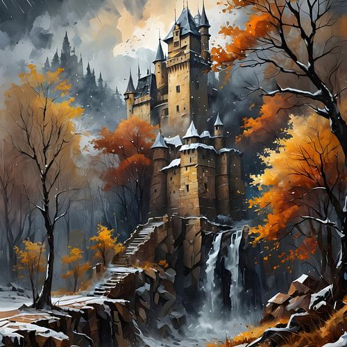 Woodhouse Castle, castle in autumnal forest