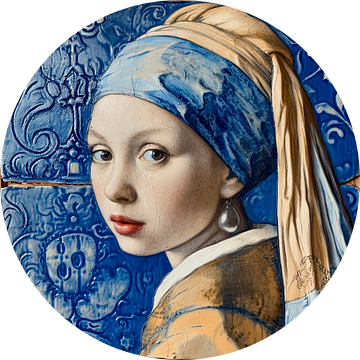 Delfts blauw meisje met de parel van Vlindertuin Art