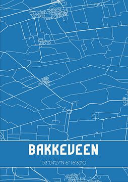 Blauwdruk | Landkaart | Bakkeveen (Fryslan) van MijnStadsPoster