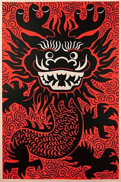 Dragon chinois moderne en rouge et noir sur Frank Daske | Foto & Design