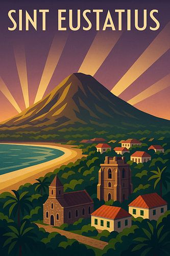 Sint Eustatius Vintage Reisposter - De Gouden Rots