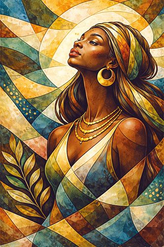 Prachtig schilderij van een zwarte vrouw.