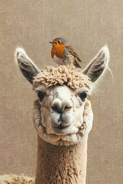 Onverwachte vriendschap - roodborst en alpaca