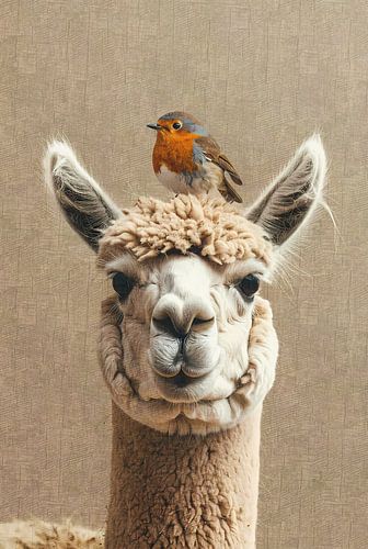 Onverwachte vriendschap - roodborst en alpaca