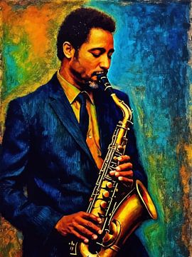 Man die Saxofoon speelt Abstracte Kunst van MIROKKU