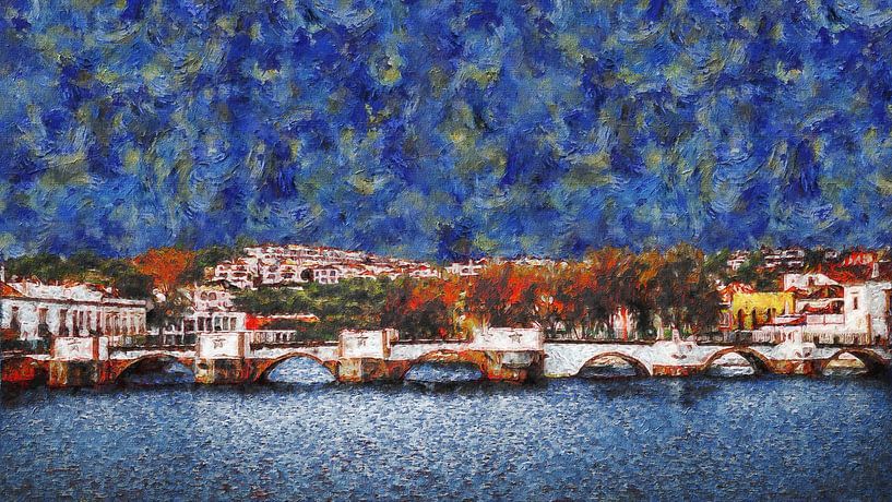 Ponte Romana in Tavira in de stijl van Vincent van Gogh (kunst) van Art by Jeronimo