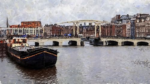 Skinny Bridge in Amsterdam Painting