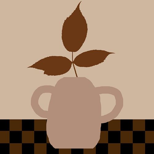 Salontafel. Blad in vaas op ruitpatroon.