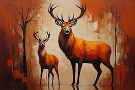 Elegante Rehe in orangefarbener Herbstpracht von Art & Soul Creations