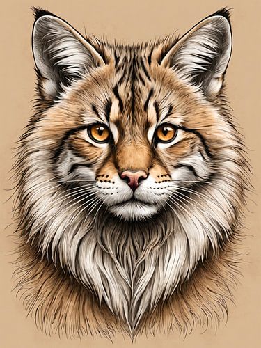 Wilde Kat – Krachtig Kattenportret met Bruine Ogen | Mystieke Dierenkunst