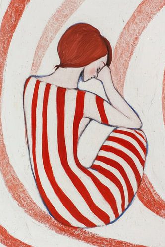 painting with red striped dress