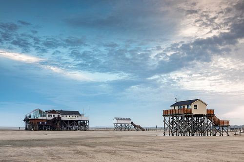 Pile dwellings on the North Sea beach of Sankt Peter-Ording