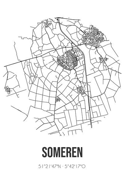 Someren (Noord-Brabant) | Landkaart | Zwart-wit van Stad & Wand