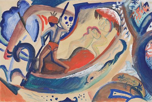 Naakte meisjes in de bark, August Macke
