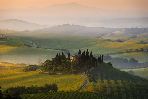 House in Tuscany in the morning fog at sunrise by iPics Photography