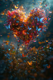 Vibrant colorful heart and butterflies by Wilma Mesman