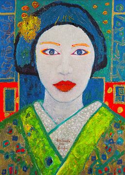 Frau in Geisha-Kostüm mit blauem Haar von Henk Snoek Snelle