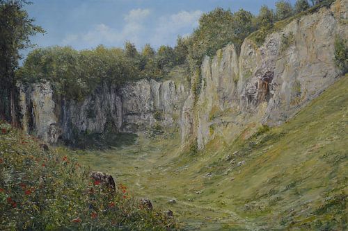 Uniek schilderij van een Limburgse mergelgroeve – warm, karaktervol en vol historie en natuurlijke structuur.