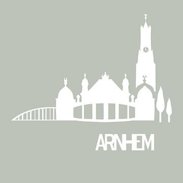 Arnhem skyline en beroemde gebouwen wit met zachtgroen van Kirtah Designs