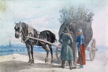 Johann Adam Klein, Duits - Oostenrijkse boeren met paard en wagen, met Wenen in de verte, 1616-1618