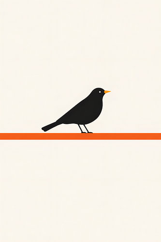 Zwarte vogel op oranje lijn