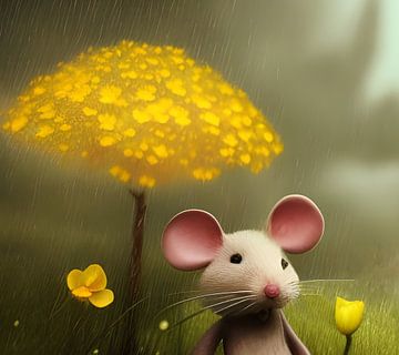 Maus bei gelben Blumen