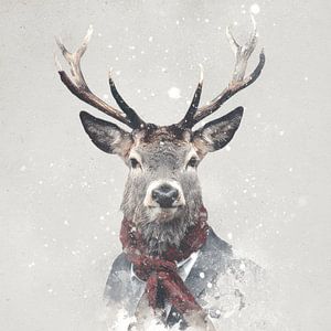 Stilvolles Reh im Winteroutfit Phantasievolles Tierportrait Kunst