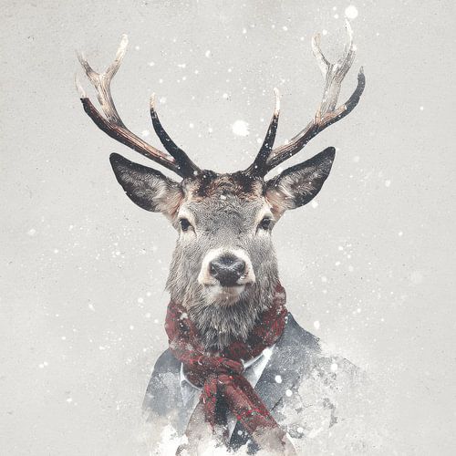 Stylish Deer in Winter Outfit Imaginative Animal Portrait Art