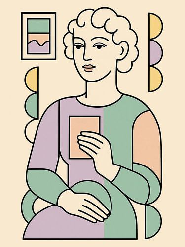 Bauhaus Style Women Hold Mirror