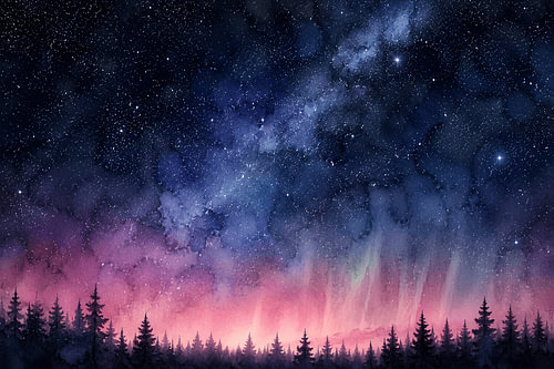 Magical Northern Lights over the forest