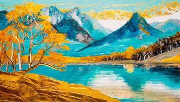 Landschaft mit See und Berge von Mustafa Kurnaz