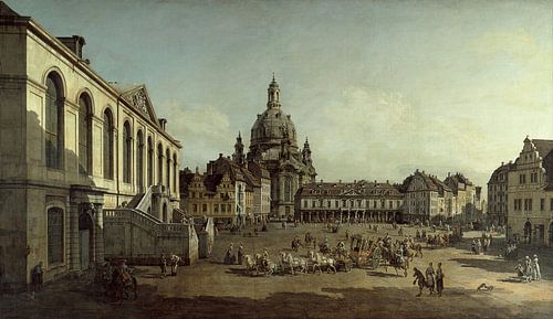 Bernardo Bellotto of Canaletto, Zicht op de Neumarkt in Dresden van het Jüdenhof - 1749