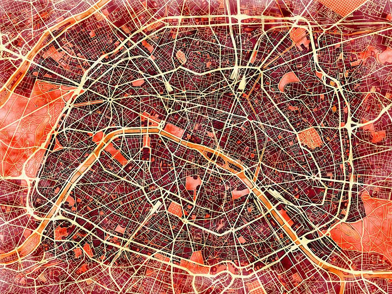 Kaart van Parijs in de stijl 'Amber Autumn' van Maporia