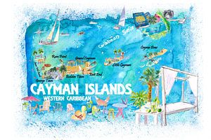 Cayman Islands Illustrierte Reisekarte mit Straßen und Highlights