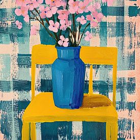 Blossom dream - Pink flowers on yellow by Niklas Maximilian