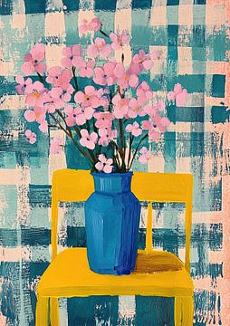 Blossom dream - Pink flowers on yellow