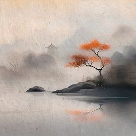 ZEN-Kunst. Neblige japanische Berglandschaft von Studio Pieternel