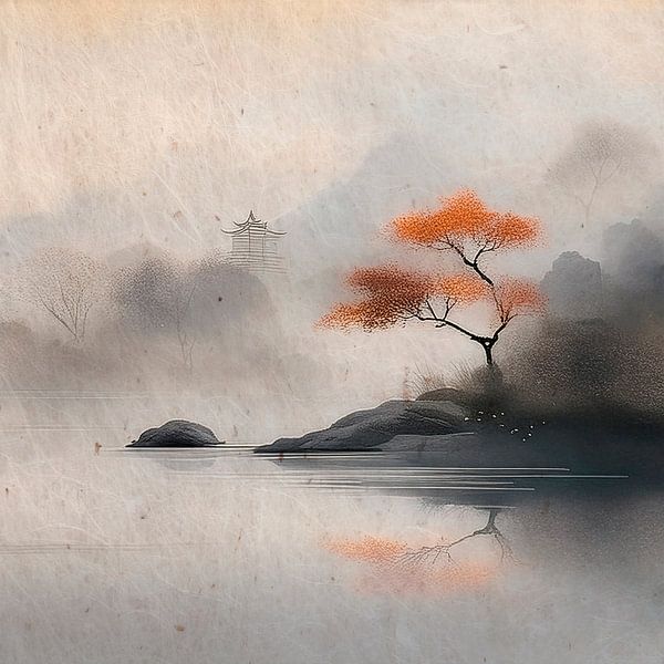 ZEN Art. Misty Japanese mountain landscape by Studio Pieternel