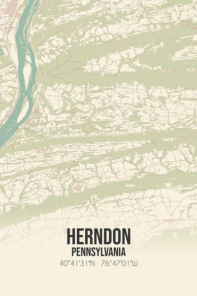 Carte ancienne de Herndon (Pennsylvanie), USA. par Affiches de lieux
