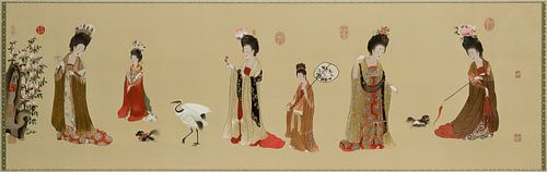 Hofdames versieren hun haar met bloemen, Guxiuzhai Art Workshop