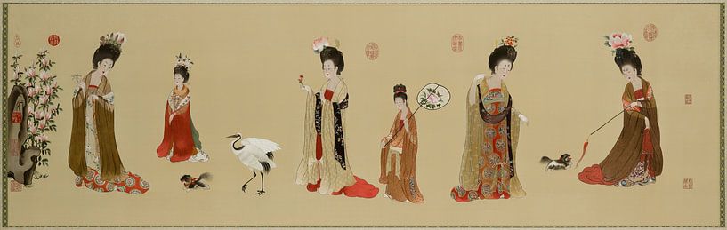 Court Ladies Adorning Their Hair with Flowers, Guxiuzhai Art Workshop by Masterful Masters
