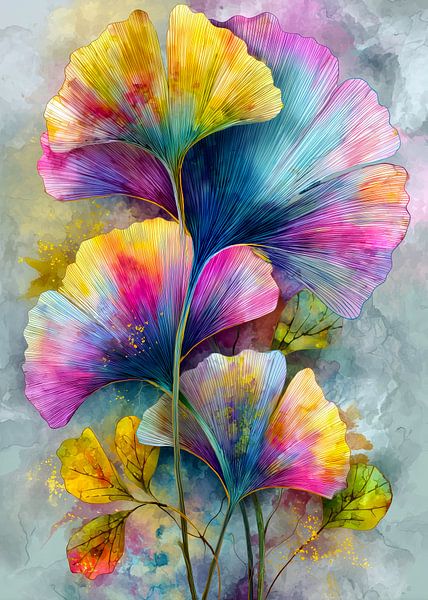Painterly florals Evergreen Ginkgo Biloba 7 by JBJart Justyna Jaszke