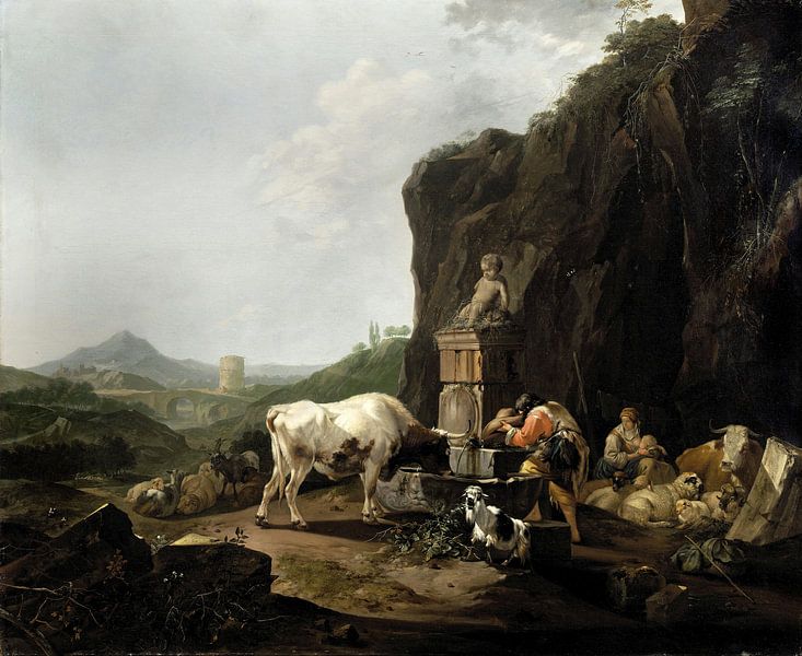 Hirte und seine Familie am Brunnen, Johann Heinrich Roos von Meisterhafte Meister