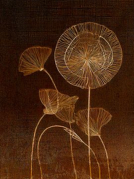 Japandi stijl. Abstracte uitgebloeide paardenbloemen. Serie: Mixed Media van Studio Pieternel