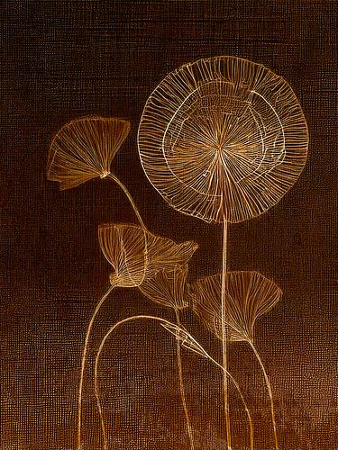 Japandi Art. Uitgebloeide paardenbloem. Serie: Mixed Media