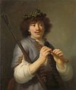 Rembrandt as a shepherd with staff and flute, Govert Flinck by Marieke de Koning thumbnail