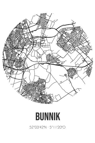 Bunnik (Utrecht) | Landkaart | Zwart-wit van Stad & Wand