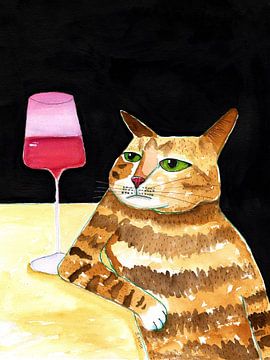 Wijn drinkende bar kat van Sharyn Bursic