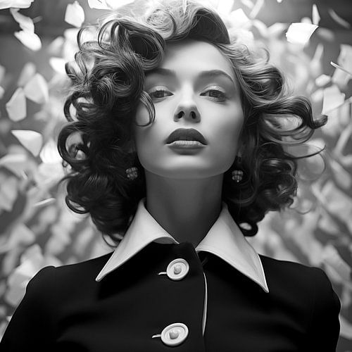 Dromerig portret van een dame in zwart wit